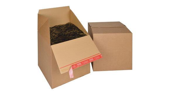 Versandkarton Eurobox L mit Selbstklebeverschluss und Aufreißfaden, Wellpappe, AM: L 400 mm x B 400 mm x H 400 mm, IM: L 394 mm x B 394 mm x H 387 mm, braun, Blitzbodenkarton, A-Nr.: 10260 - 01