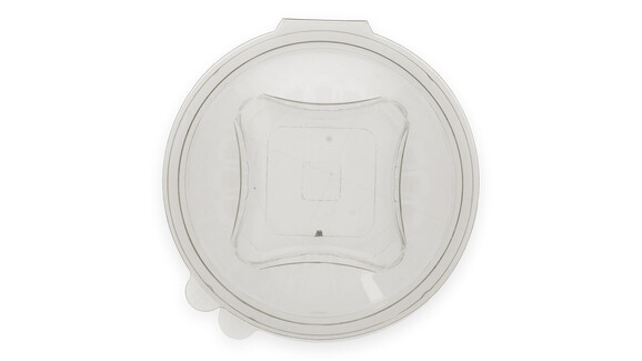 Klappbox, 150 ml, Ø 120 mm, 55 mm, RPET, transparent, mit anhängendem Deckel, Verive, A-Nr.: 80430 - 02