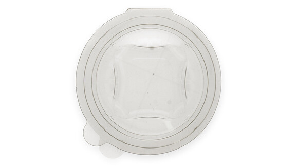 Klappbox, 250 ml, Ø 120 mm, 70 mm, RPET, transparent, mit anhängendem Deckel, Verive, A-Nr.: 80431 - 02