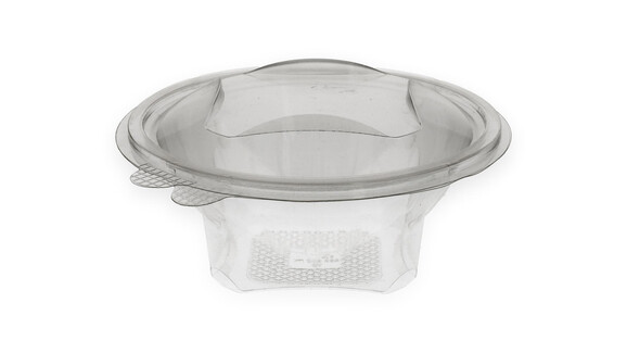 Klappbox, 375 ml, Ø 137 mm, 80 mm, RPET, transparent, mit anhängendem Deckel, Verive, A-Nr.: 80432 - 01