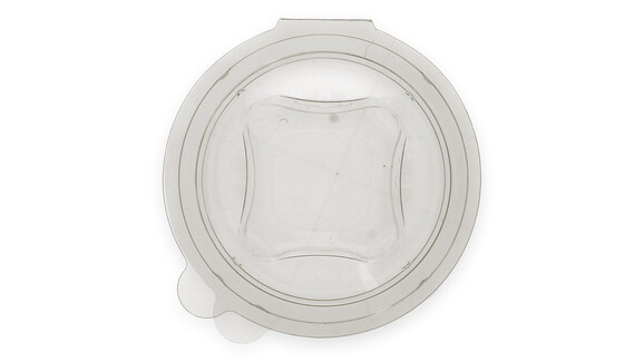 Klappbox, 375 ml, Ø 137 mm, 80 mm, RPET, transparent, mit anhängendem Deckel, Verive, A-Nr.: 80432 - 02