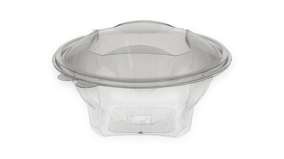 Klappbox, 750 ml, Ø 175 mm, 95 mm, RPET, transparent, mit anhängendem Deckel, Verive, A-Nr.: 80435 - 01