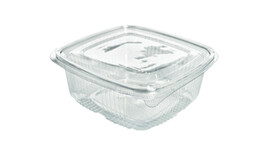 Klappbox, 750 ml, 175 x 167 x 51 mm, RPET, transparent, mit anhängendem Deckel, A-Nr.: 80444 - 01