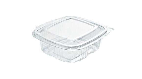 Klappbox, 375 ml, 134 x 128,5 x 48,5 mm, RPET, transparent, mit anhängendem Deckel, A-Nr.: 80442 - 01
