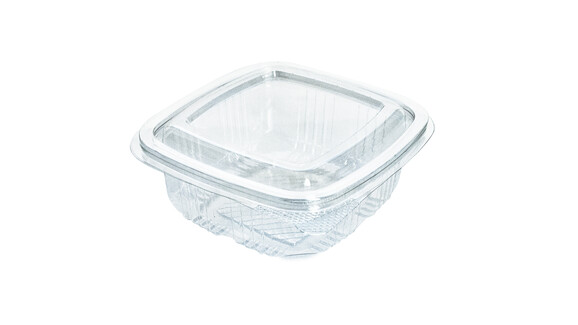 Klappbox, 250 ml, 117,25 x 112,5 x 41 mm, RPET, transparent, mit anhängendem Deckel, A-Nr.: 80441 - 01