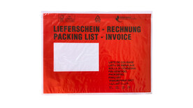 Dokumentenschutztasche C5, LDPE, Motiv: &amp;quot;Lieferschein, Rechnungen, Packing List, Invoice&amp;quot;, B 235 mm x L 175 mm, Innenmaß: B 225 mm x L 165 mm, transparent, Querformat, mit Adhäsionsverschluss, Lasche separat, FSC-zertifiziert, A-Nr.: 16500 - 01