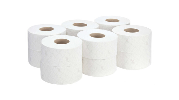 Toilettenpapier Kimberly-Clark Scott® Essential Jumbo 8614, 2-lagig, weiß, recycelte Fasern, 12 Rollen/Karton, A-Nr.: 18282 - 02